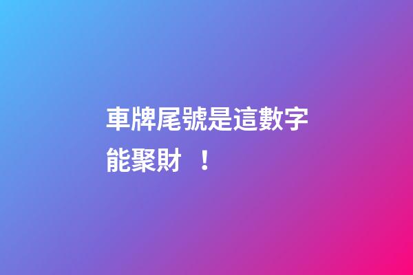 車牌尾號是這數字能聚財！